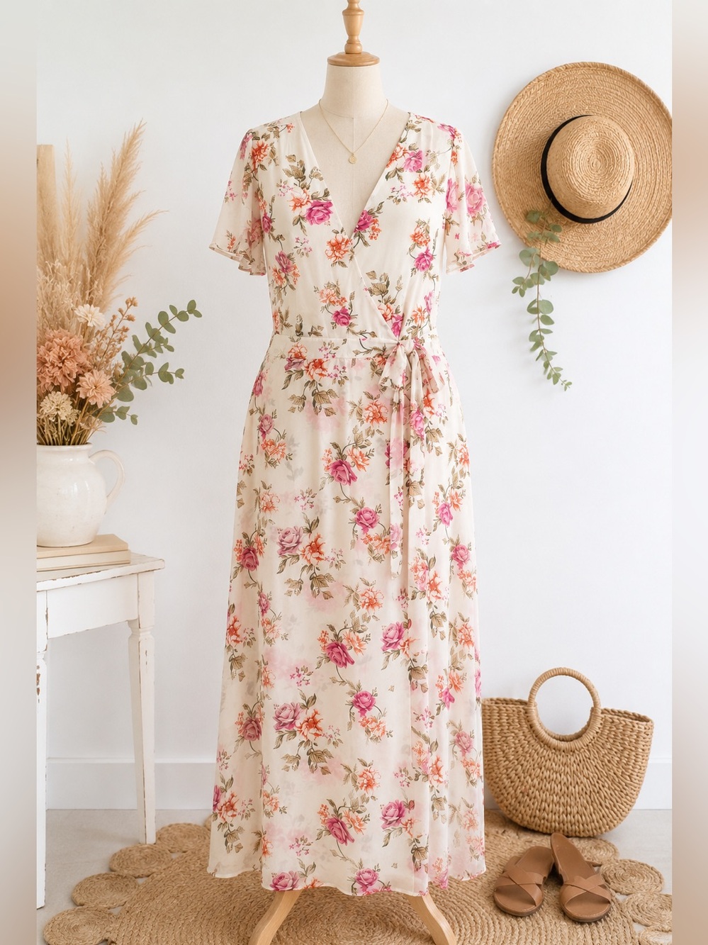 Always Indigo Floral Faux Wrap Maxi Dress | 2X | NWT
